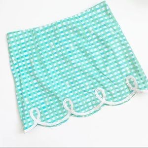 Lilly Pulitzer scallop Tate skirt glenda green blue gingham gold zip size 8